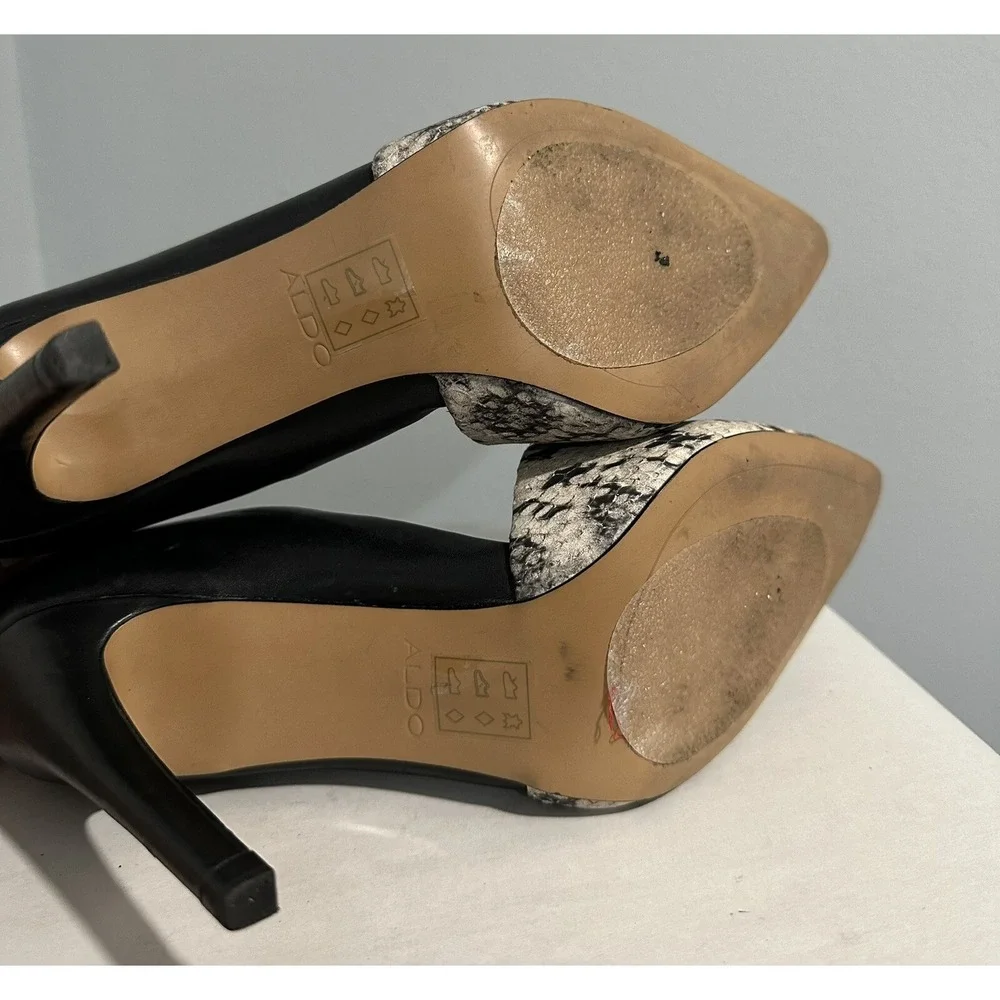 ALDO Black Stilettos Snake Print Toe Size 8 Two Tone Great Condition